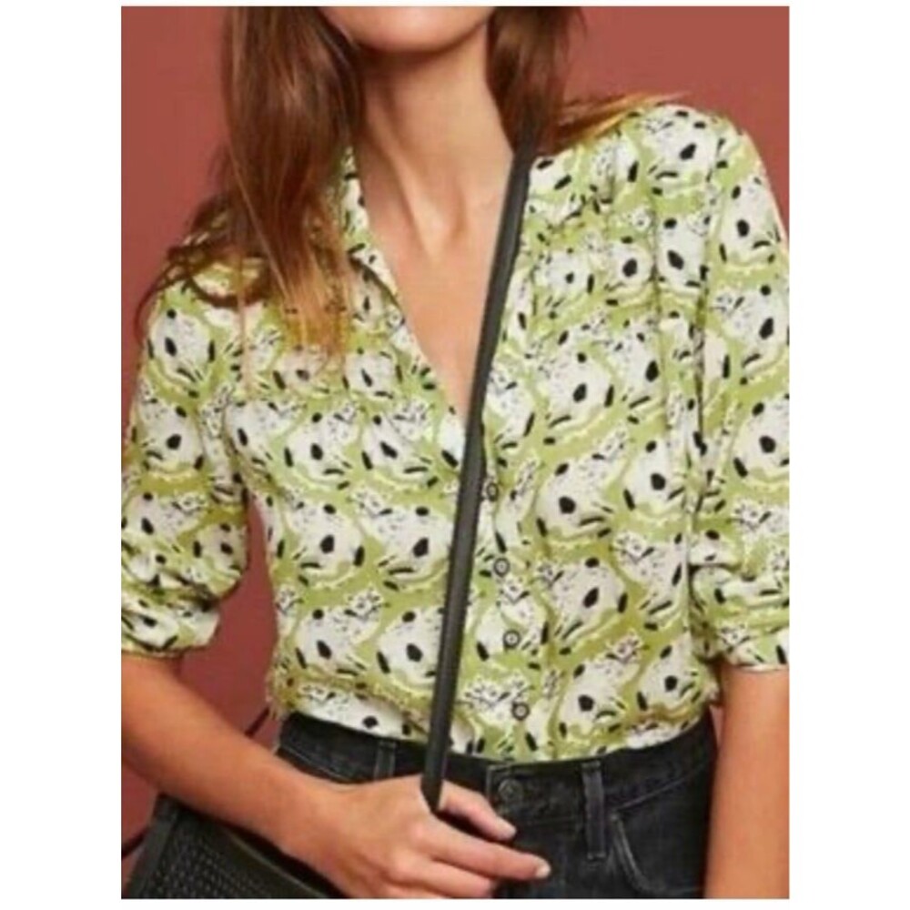 Anthropologie 16 of 52 Conversations Cat Print Blouse Size 10 Limited Edition